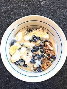 mic dejun, cereale, afine, vara, sănătos, produse alimentare, lapte