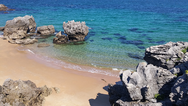 stranden, sjøen, Cantabrico, steiner, Costa, Spania