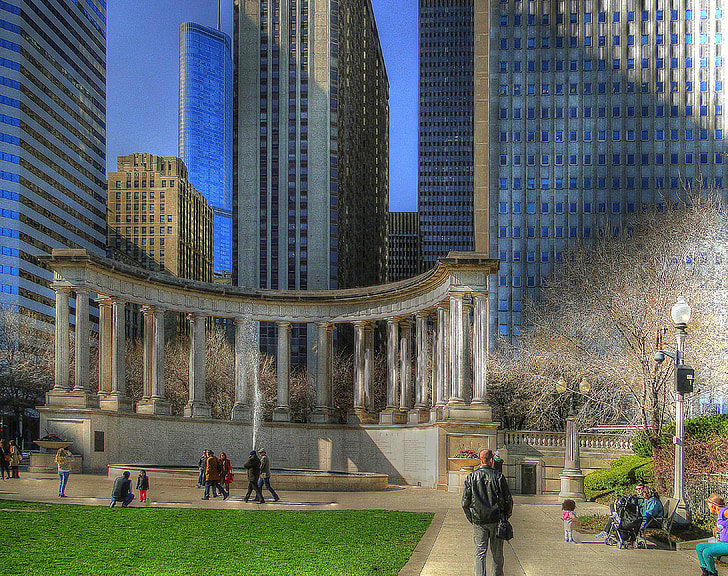 kolonnad, Chicago, kolumner, monumentet, staden, arkitektur, Figur