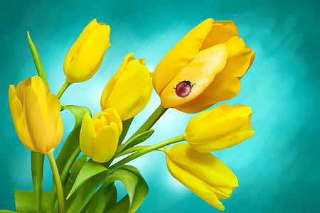 Blumen, Frühling, Tulpen, Anlage, Wiese, Urlaub, gelb