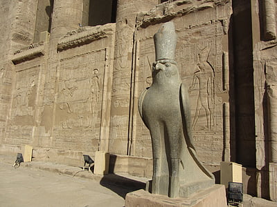 Egypt, Horus, gamle, monument, skulptur, stein, statuen