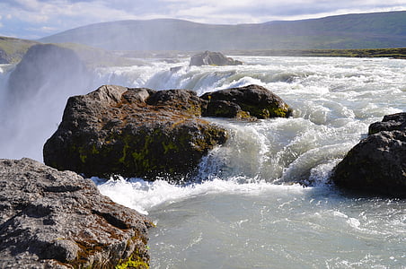 Islandia, air terjun, Godafoss, alam, air, pemandangan