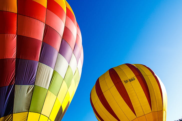 ballonnen, vliegen, kleurrijke, lucht, hemel, opheffing, float