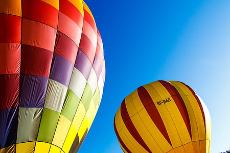 balões, voando, colorido, ar, céu, levantamento, carro alegórico