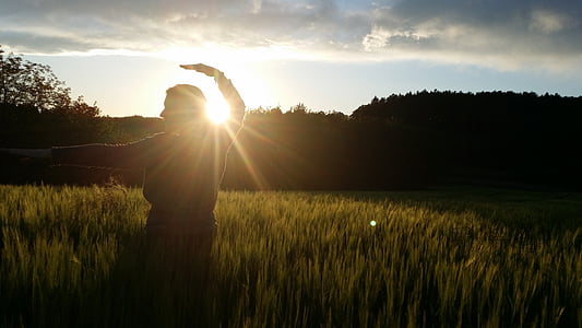 qi gong, nature, sunset, pose, lichtspiel, silhouette, sunlight