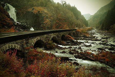 Noruega, Outono, a natureza do, Cachoeira, paisagem, água, montanha