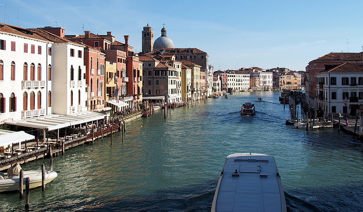 Velence, Canale grande, Olaszország, város, vízi, víz, csónakok