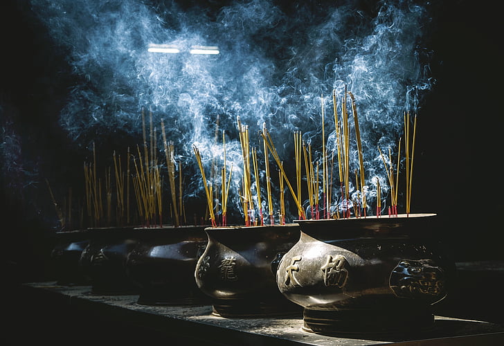 incenso, potenciômetros, fumaça, Oriental, cultura, cerâmica, queimadura