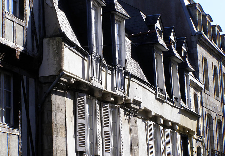fasad, Road, bostäder, fönster, butiker, Bretagne, havet