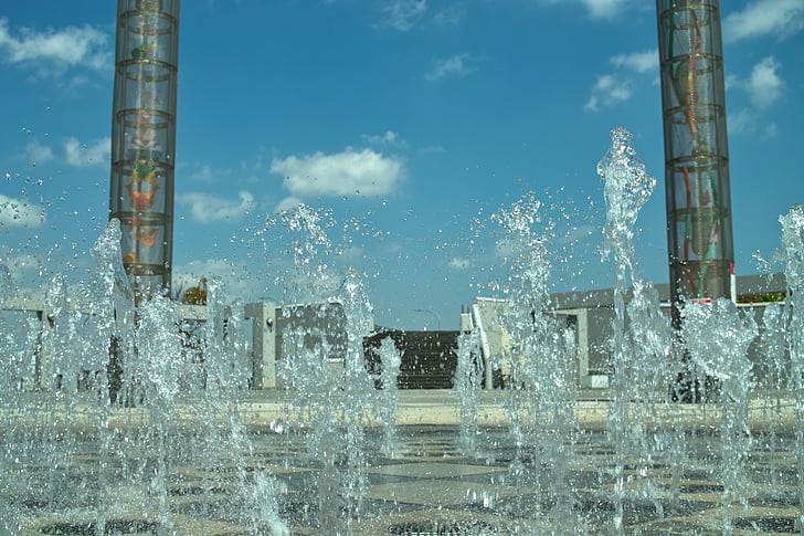 fountain, stadium, pillar, stop, water