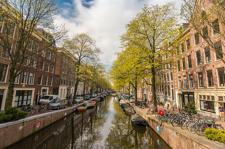 Amsterdam, kanava, Alankomaat, väylä, hollanti, kevään, näkymä