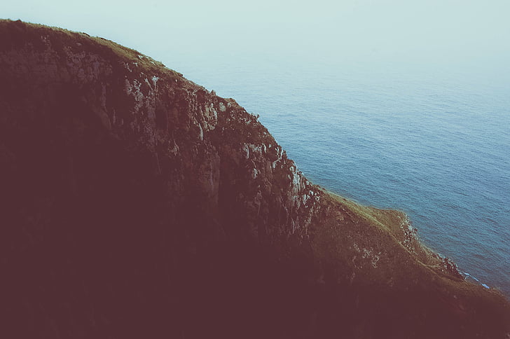 sea, beach, mountain, rocks, formation, blue, green