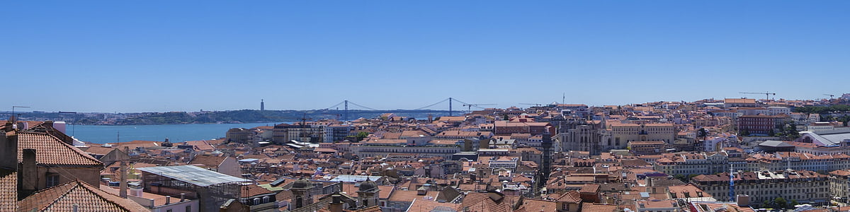Лисабон, панорама, мост, Outlook, Португалия, порт, изглед