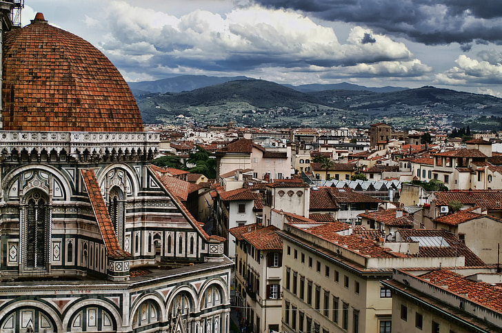 Itaalia, Toscana, Firenze, taevas, pilved, Panorama, tornid