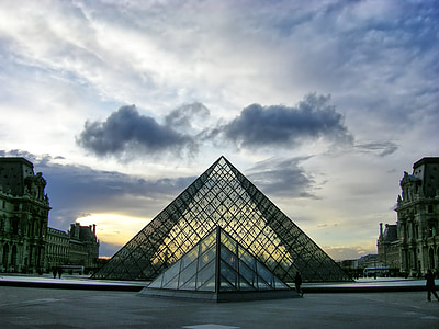 Louvres, Piramide, Museo, Monumento, Pei, sera, tramonto