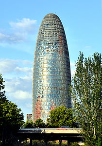 Torre agbar, Barcelona, Architektura, město, budovy, panorama města, Španělsko