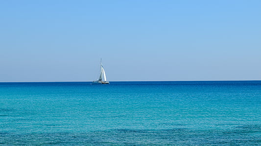 mare, orizont, albastru, peisaj marin, catamaran, turism, vacanta