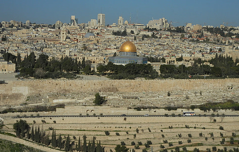 kuppelen på rock, Jerusalem, bybildet, gamle, religion, moskeen, tempelet