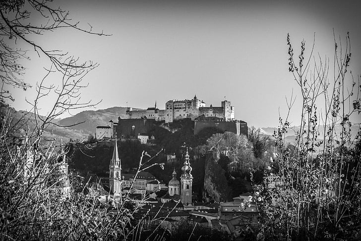 pevnosť, pevnosť Hohensalzburg, Salzburg, Mönchberg, neskorej jesene, Rakúsko