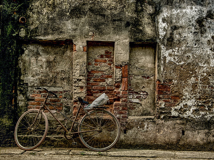 vélo, mur, aéroport le plus pratique, scène de pays, campagne, Phu xuyen, Hanoi