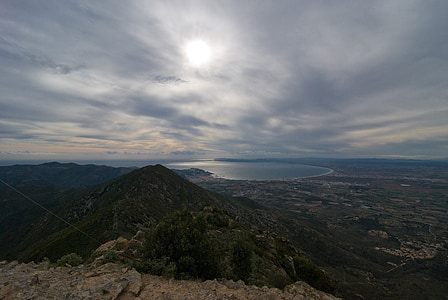 Catalonië, Spanje, kustlijn, bewolkt, Bay, zee, landschap