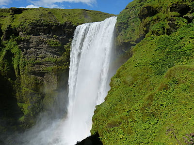 Izland, skogafoss, Bílá, hatalmas, természet, táj, lenyűgöző