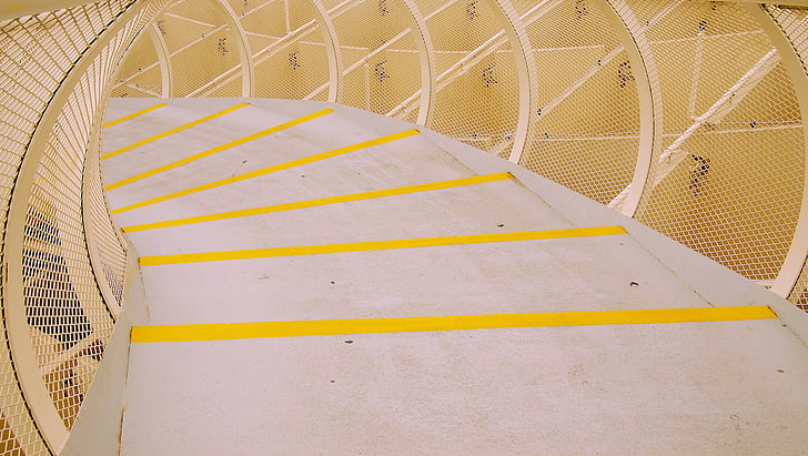 architecture, design, structure, walkway, yellow