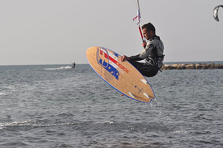 kiteboarding, 서핑, 아, 바다