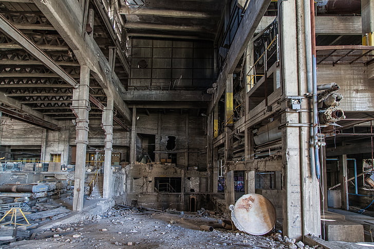 Изоставената фабрика, изоставени, фабрика, промишлени, строителство, стар, гръндж
