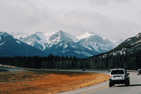 汽车, 景观, 山脉, 道路, 雪, 白雪皑皑的山顶, 旅行