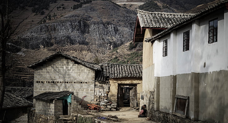 núi, ngôi nhà, Trang chủ, nông thôn, làng, Thung lũng, cũ