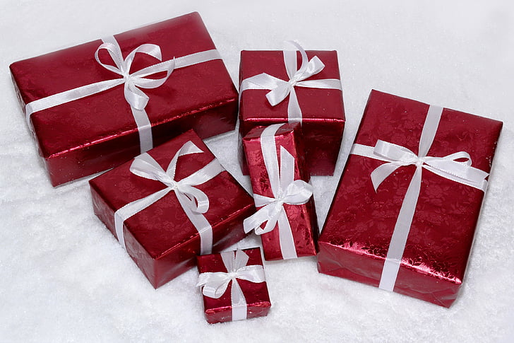 Weihnachten, gemacht, Geschenke, Überraschung, Schleifen, verpackt, Weihnachtsschmuck