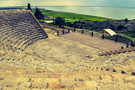 塞浦路斯, kourion, 古代的剧院, 古典式摔跤, 网站, 废墟, 考古