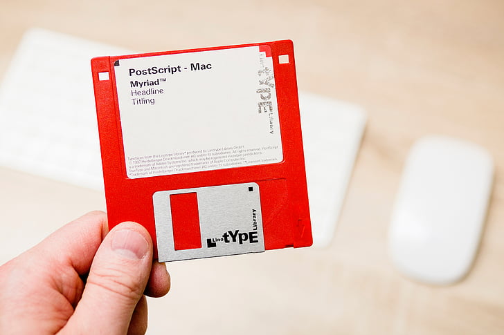 teknologi, opbevaring, rød, floppy, disk
