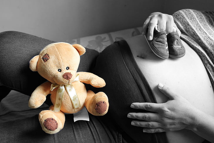 pregnancy, bear, black, new mom, hands, shoes, baby on board