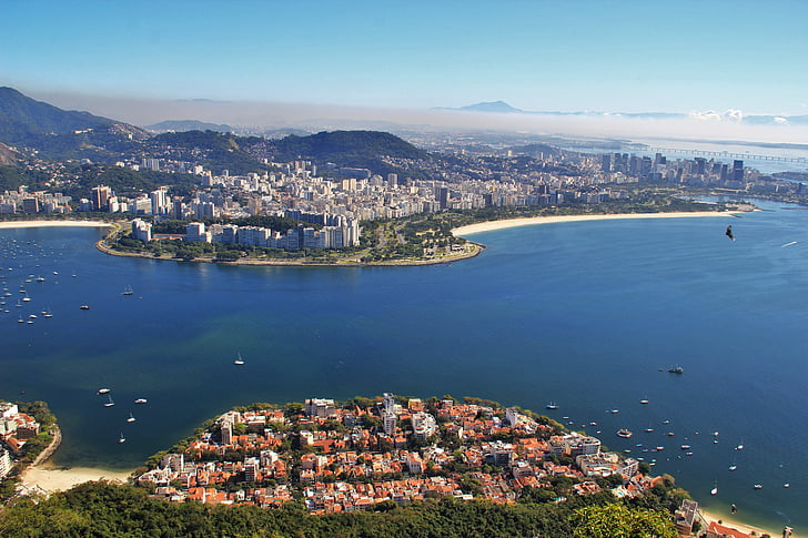 vista dal Pan di zucchero, vista sul mare baia di guanabara, Rio, stordimento, Pan di zucchero, punto di riferimento, natura