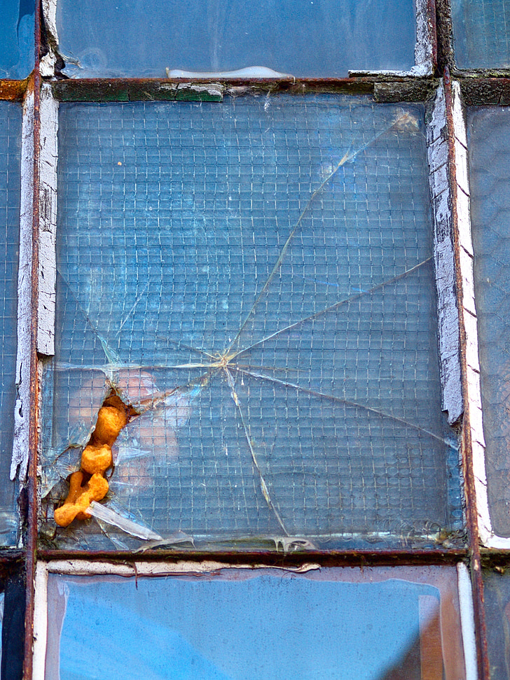 vidre, finestra, trencat, danyat, brut, danys