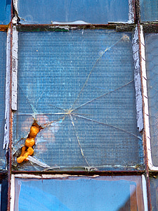 sklo, okno, zlomené, poškodené, hrubý, poškodenie