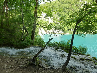 waterfall, creek, lake, azure, clean water, water, beautiful
