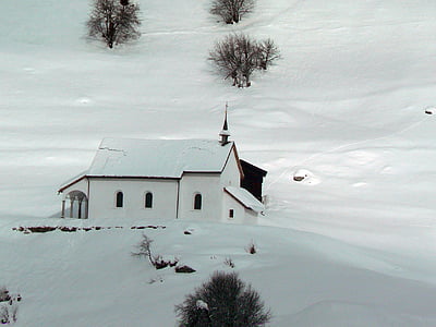 스위스, 빙하 특급, 기차, 겨울, 눈, 교회, 자연