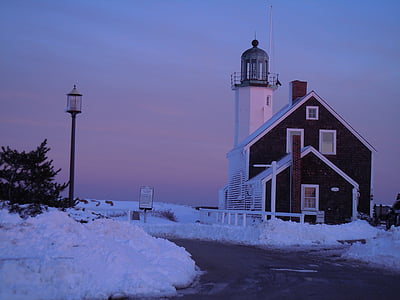 Leuchtturm, Winter, Schnee, Sonnenuntergang, Leuchtfeuer, Küste, Kälte