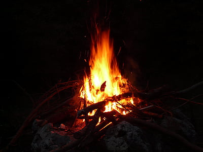 fire, campfire, flame, burn, embers, firelight, barbecue