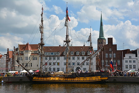 pirate ship, hanseatic league, port, sailing vessel