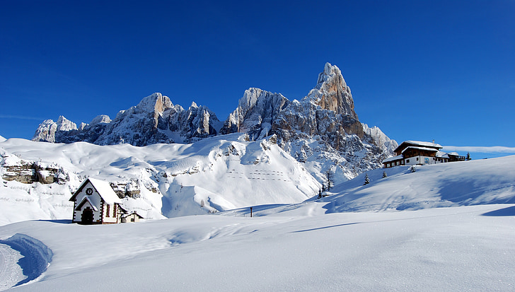 Dolomites, refugi, neu, l'hivern, muntanya, fred, paisatge