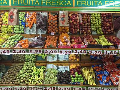 Spanyol, Barcelona, supermarket, buah, kios buah, rak, Carrefour