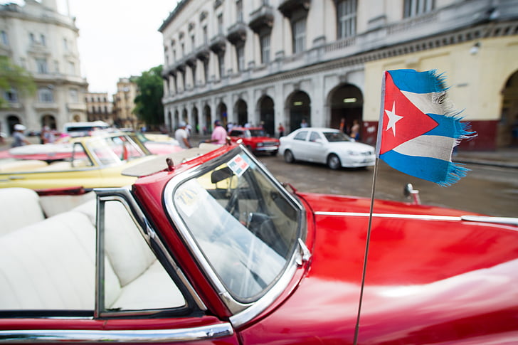 bil, Cuba, flagg, gamle, Havana, Vintage, retro