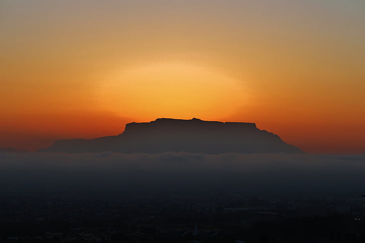 cape town, table mountain, cloud bank, sunset, south africa