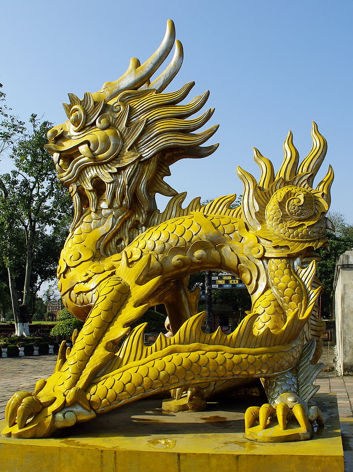 Vietnam, Hué, dragon jaune, Citadelle, statue de, l’Asie, architecture
