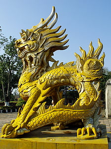 Viet nam, escridassat, drac groc, Ciutadella, estàtua, Àsia, arquitectura