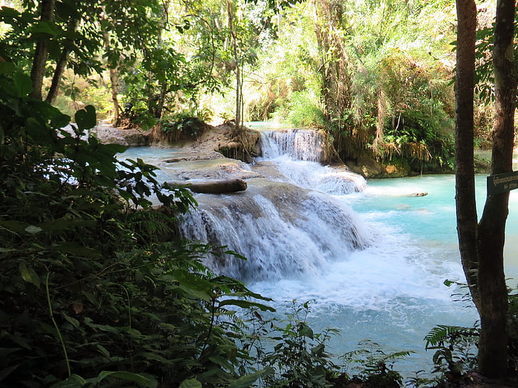 Laos, om kwang, Kuang om, Cascade, faller, vattenfall, vattenfall